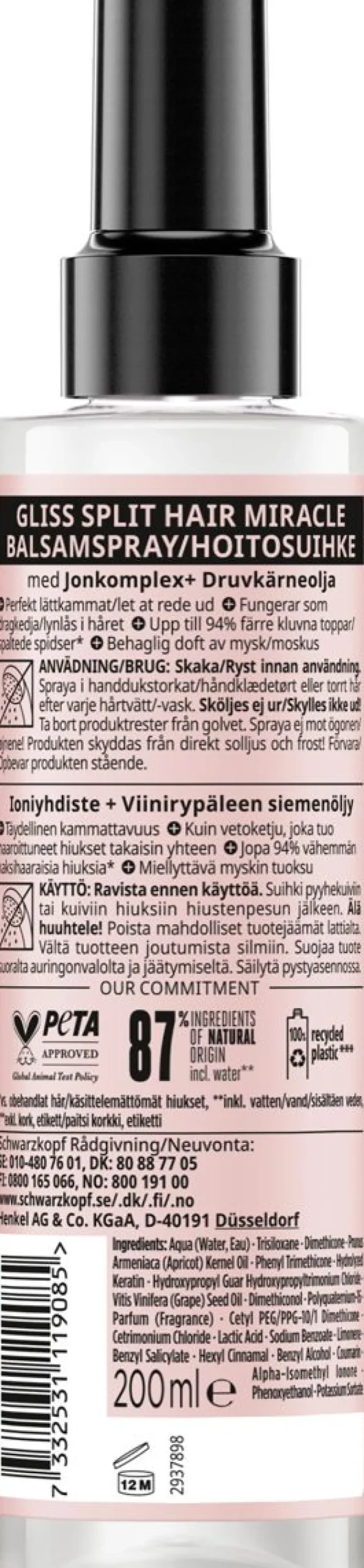 SCHWARZKOPF GLISS SPLIT ENDS MIRACLE HOITOSUIHKE 200 ML
