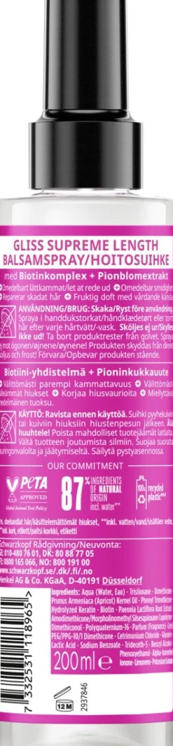 SCHWARZKOPF GLISS SUPREME LENGTH HOITOSUIHKE 200 ML