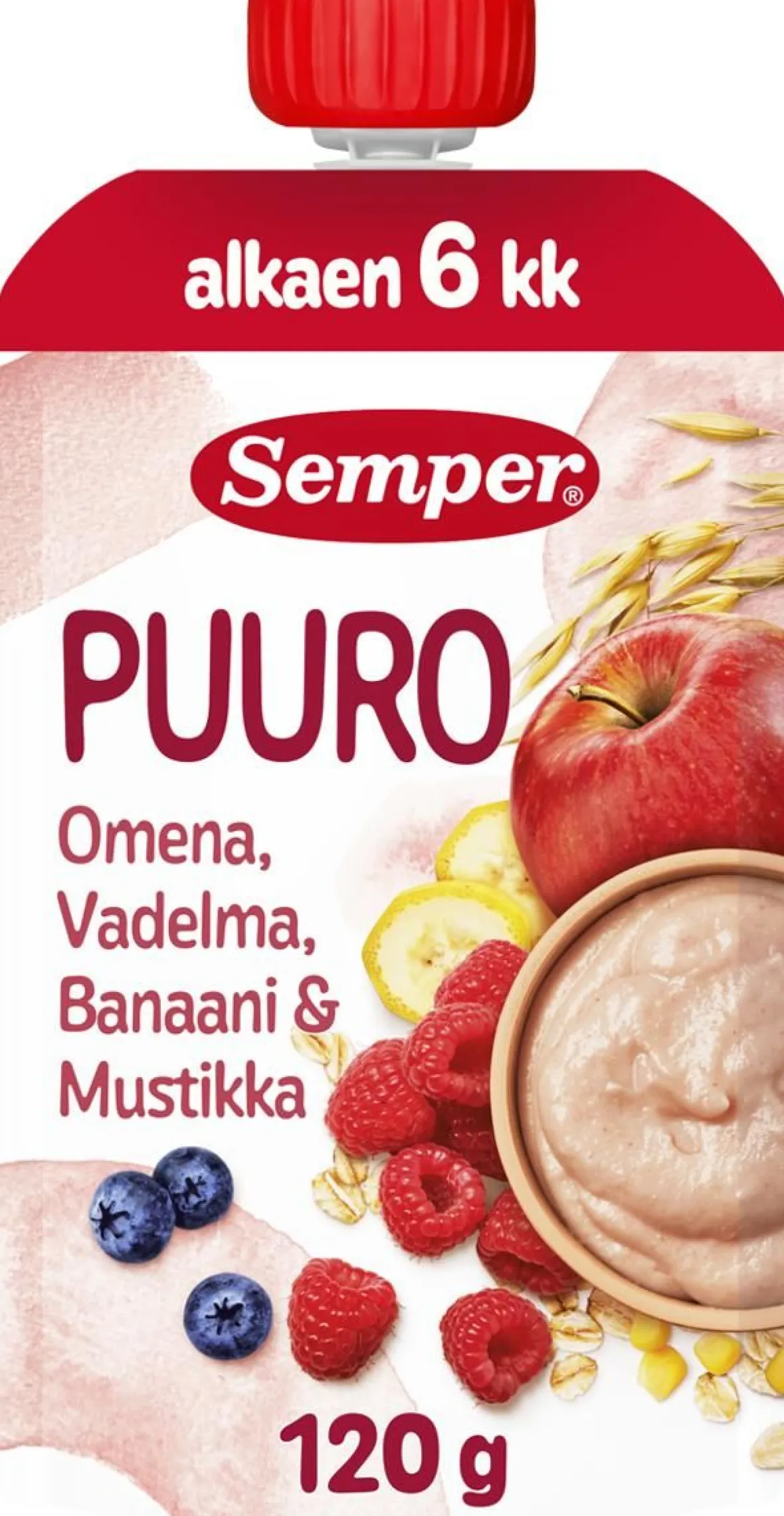 SEMPER PUURO OMENA-VADELMA- BANAANI-MUSTIKKA 6+ 120 G