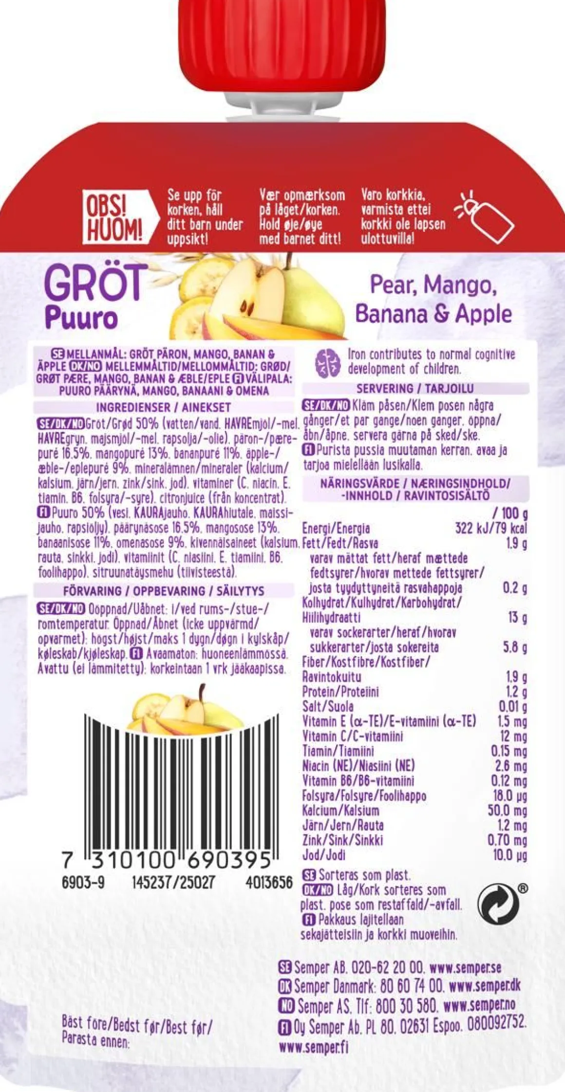 SEMPER PUURO PÄÄRYNÄ & MANGO & OMENA 6+ 120 G