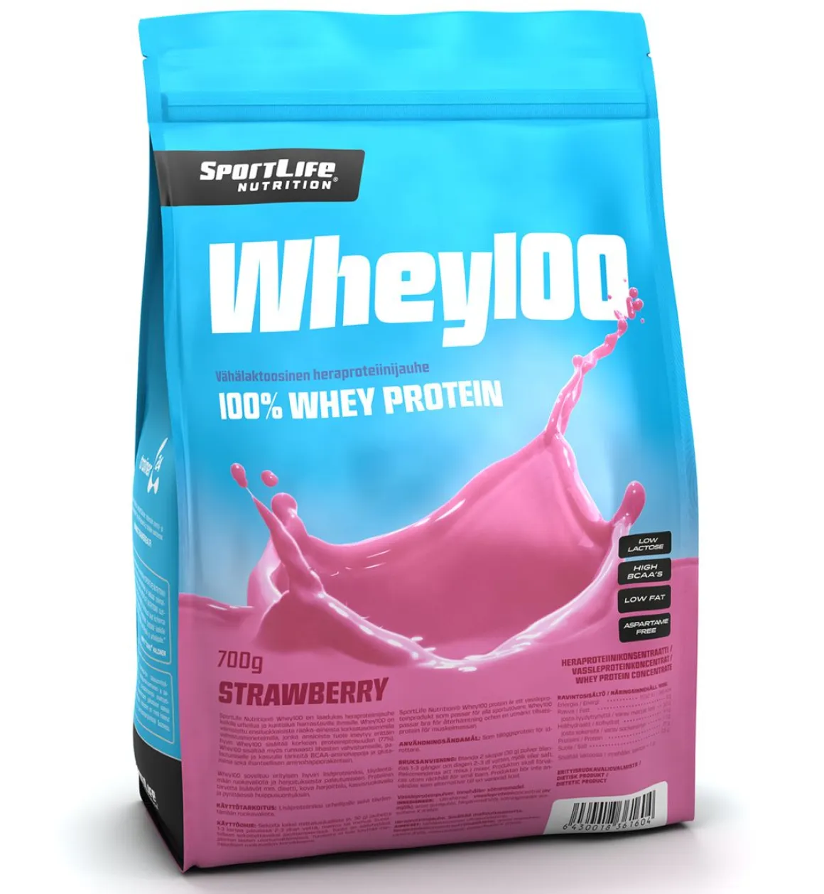 SPORTLIFE NUTRITION WHEY100 HERAPROTEIINIJAUHE MANSIKKA 700 G