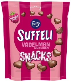SUFFELI SNACKS VADELMANMAKUINEN SUKLAAPUSSI 140 G