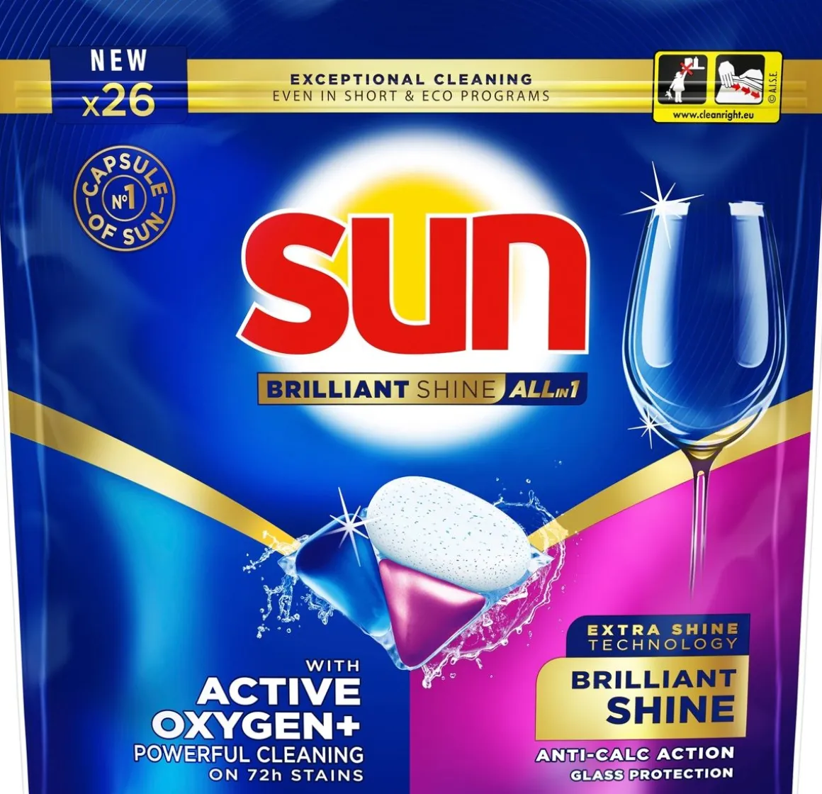 SUN ABSOLUTE BRILLIANT SHINE ALL-IN-1 KONETISKIKAPSELI 26 KPL