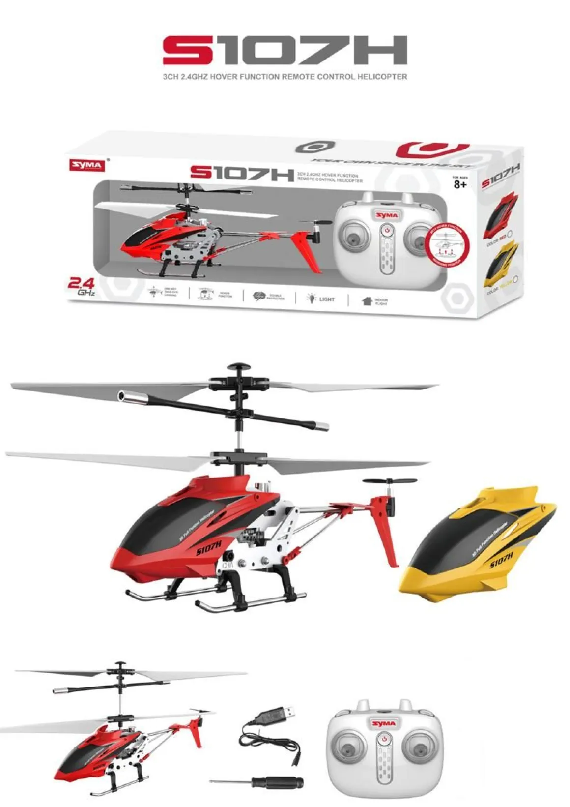 SYMA R/C S107H HELICOPTER 2,4GHZ 23 CM RED