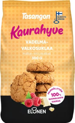 TASANGON VADELMA-VALKOSUKLAA PIKKULEIPÄ 100% KAURA 300 G