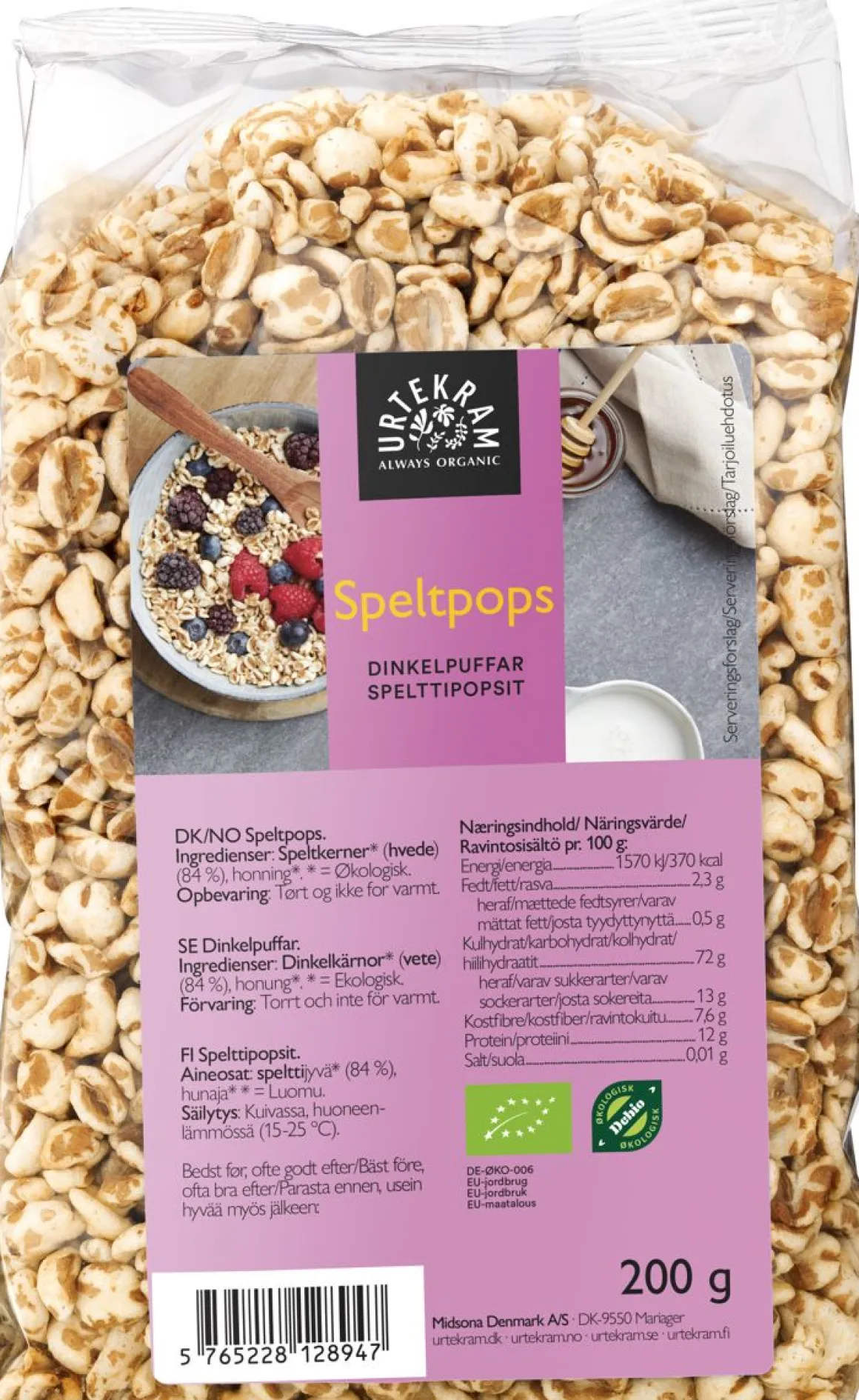 URTEKRAM SPELTTIPOPS LUOMU 200 G
