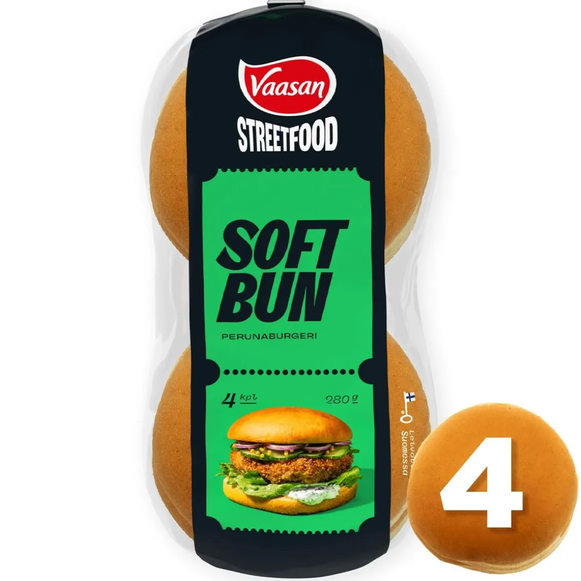 VAASAN STREET FOOD SOFT BUN PERUNABURGERI 4KPL 280 G