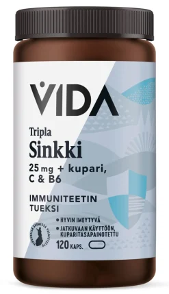 VIDA TRIPLA SINKKI 25 MG + KUPARI, C & B6 120 KAPS 86 G