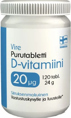 VIRE D3-VITAMIINI 20MIKROGR. PURUTAB SITRUUNA 120 KPL
