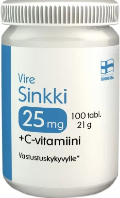 VIRE SINKKI 25MG + C-VITAMIINI 100 KPL