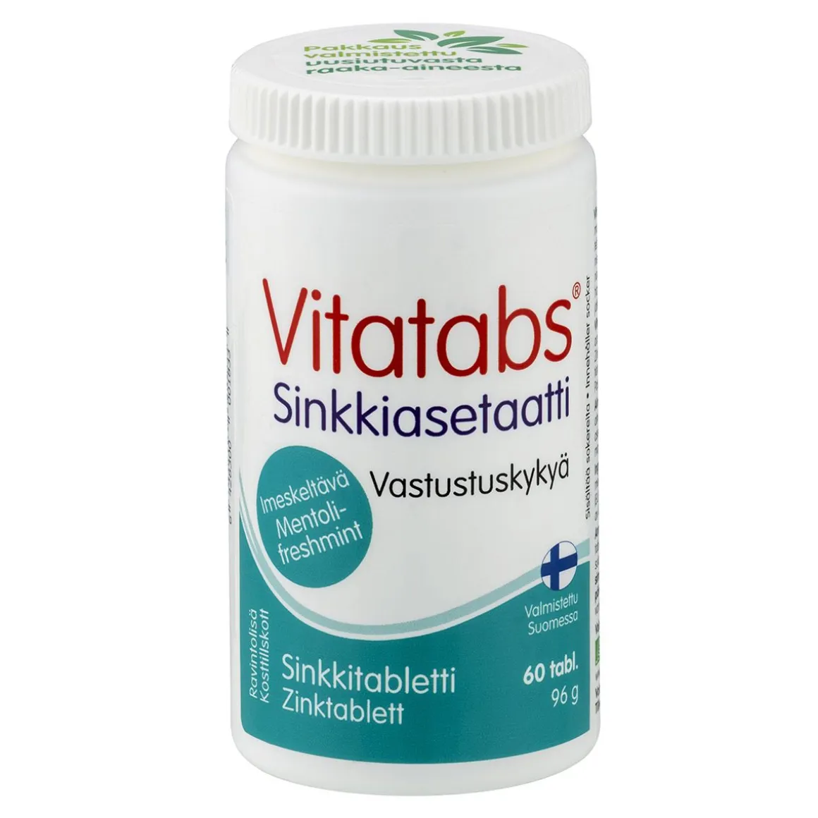 VITATABS SINKKIASETAATTI IMESKELTÄVÄ MENTOLI-FRESHMINT 60 KP