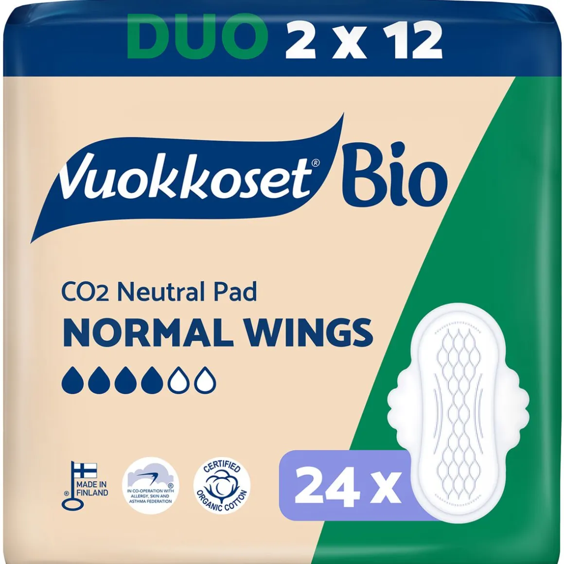 VUOKKOSET 100% BIO 2X12 DUO WINGS NORMAL 24 KPL