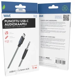 WAVE PUNOTTU AUDIOKAAPELI USB TYPE-C 3,5MM 1M MUSTAVALKOINEN