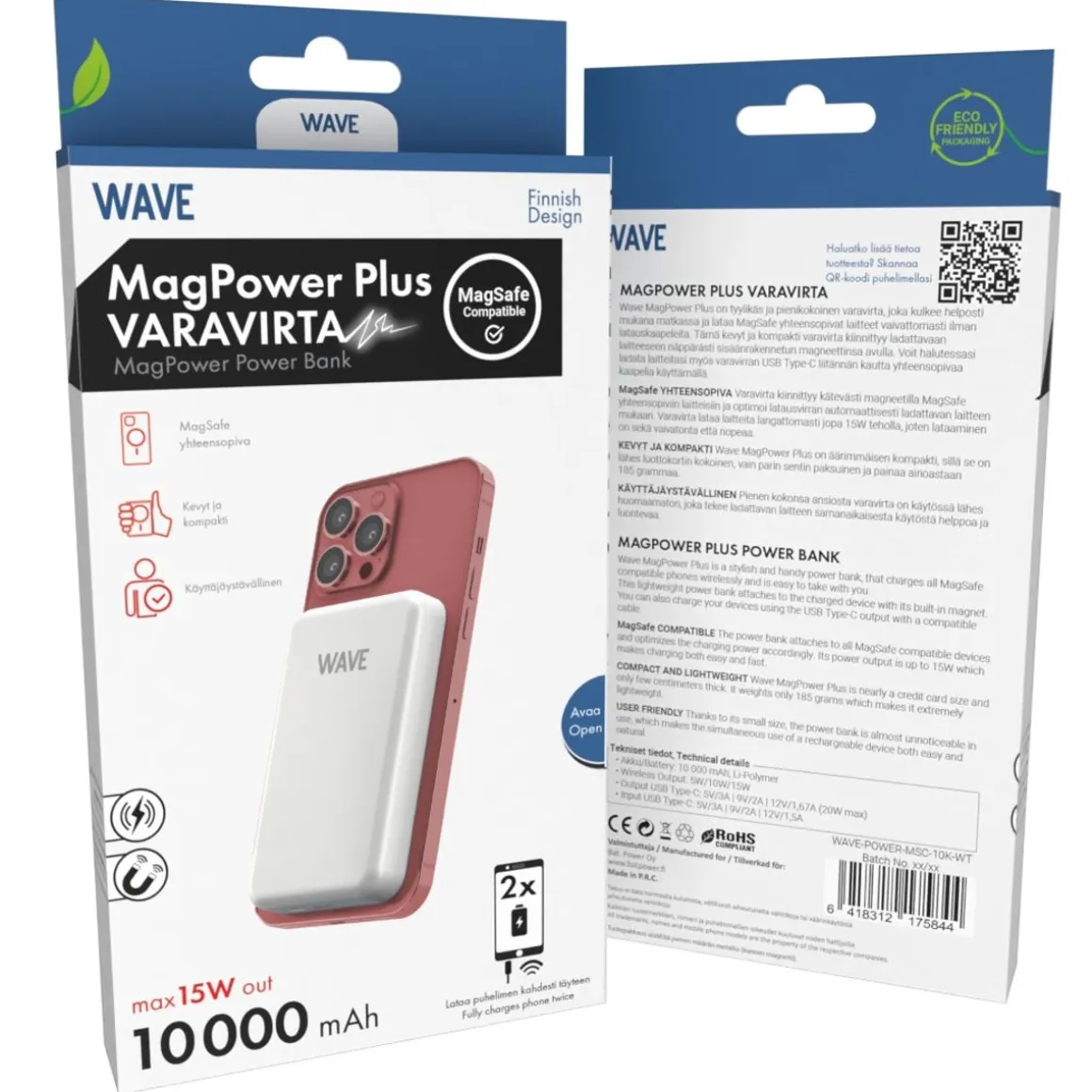 WAVE MAGPOWER PLUS LISÄVIRTA 10000MAH VALKOINEN