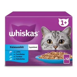 WHISKAS 1+ KALASUOSIKIT HYYTELÖSSÄ 12*85G 1,02 KG