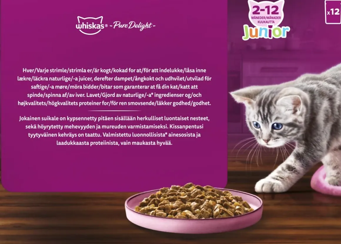 WHISKAS JUNIOR PURE DELIGHT SIIPIKARJAHERKUT HYYTELÖSSÄ 12*85G
