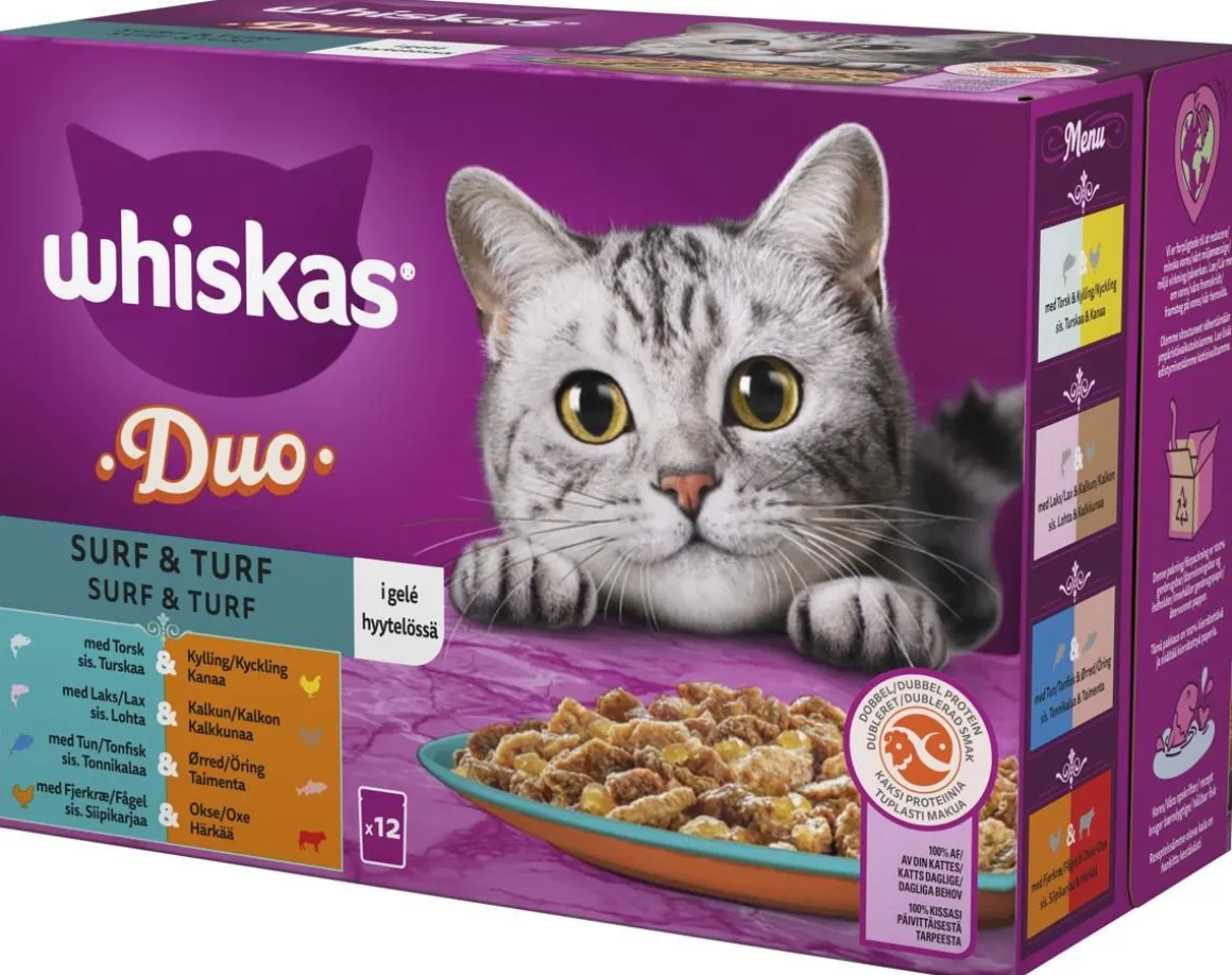 WHISKAS 1+ DUO SURF & TURF HYYTELÖSSÄ 12*85G 1,02 KG