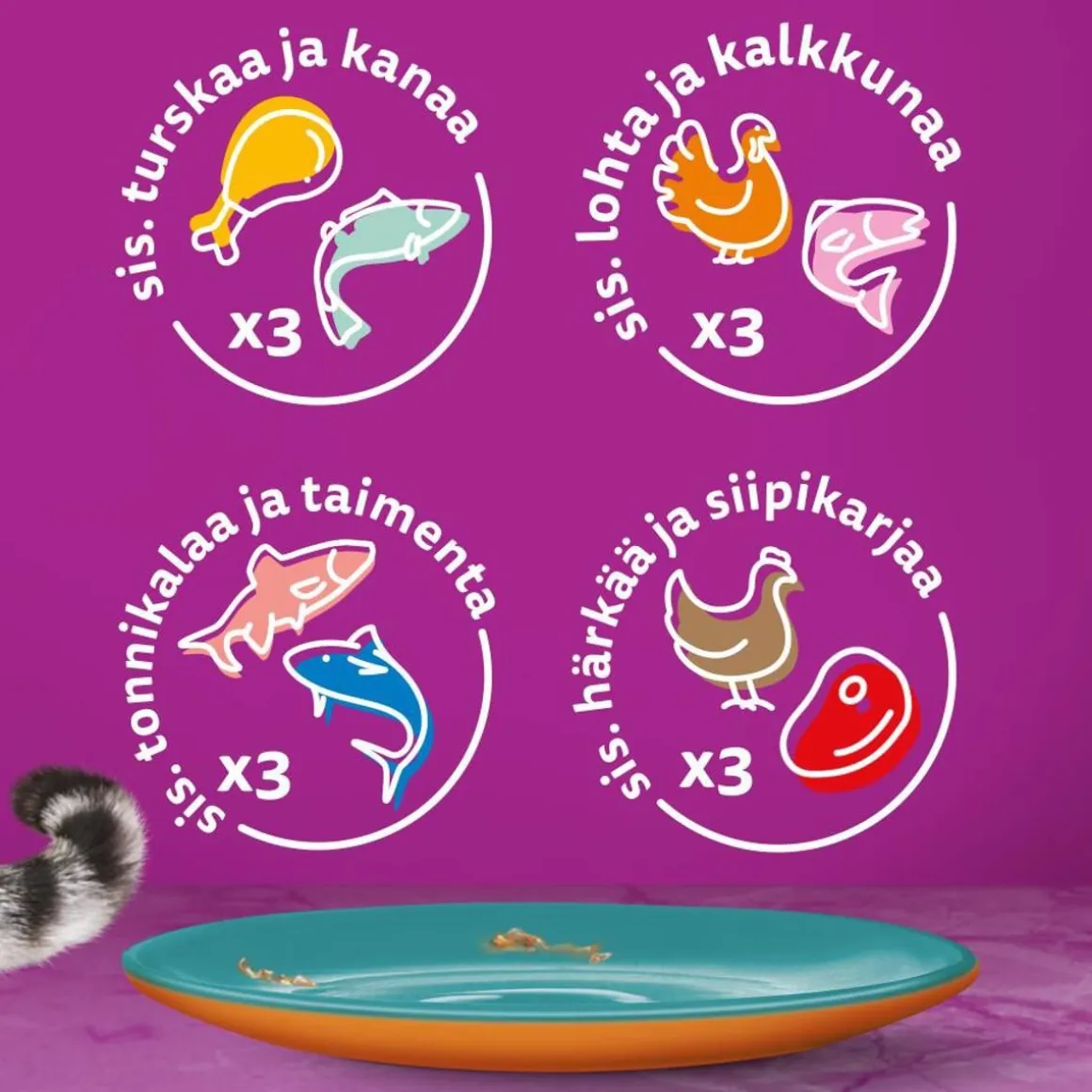 WHISKAS 1+ DUO SURF & TURF HYYTELÖSSÄ 12*85G 1,02 KG