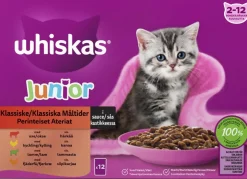 WHISKAS JUNIOR PERINTEISET ATERIAT KASTIKKEESSA 12*85G 1,02 KG