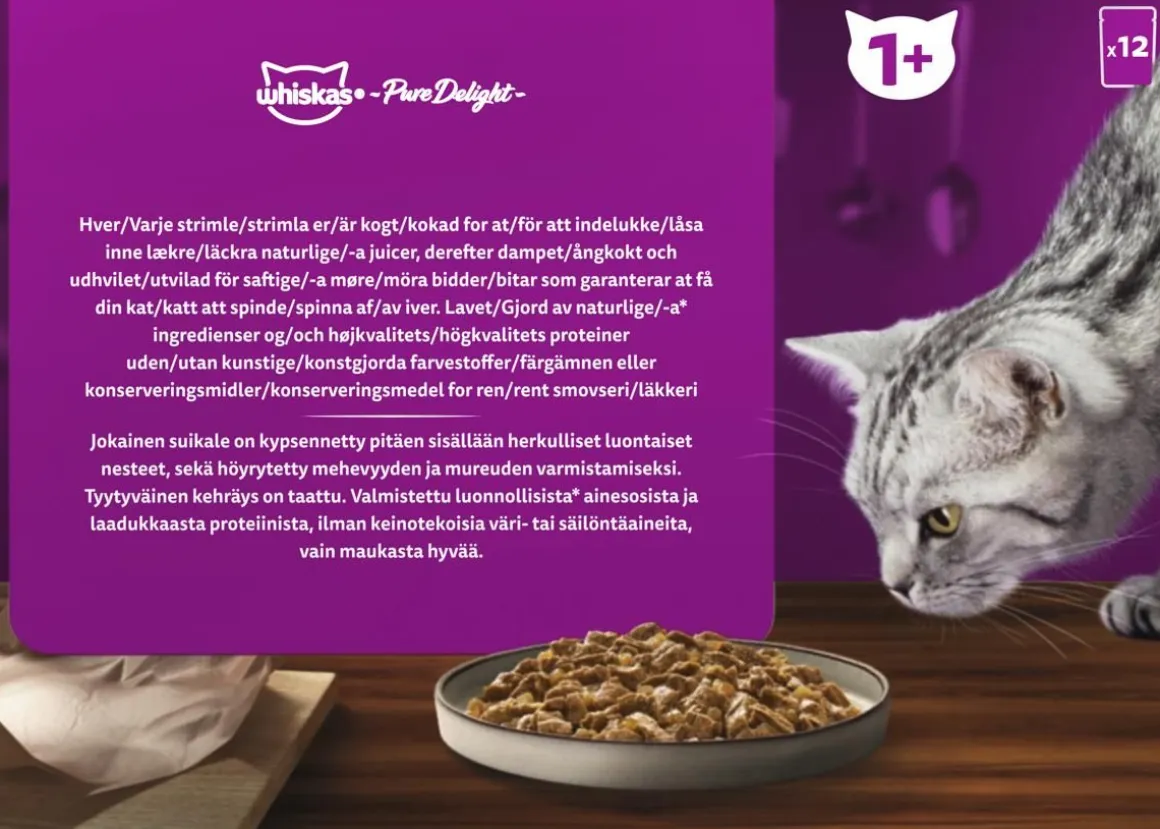 WHISKAS 1+ PURE DELIGHT SUOSIKIT LAJITELMA HYYTELÖSSÄ 12*85G 1,02 KG