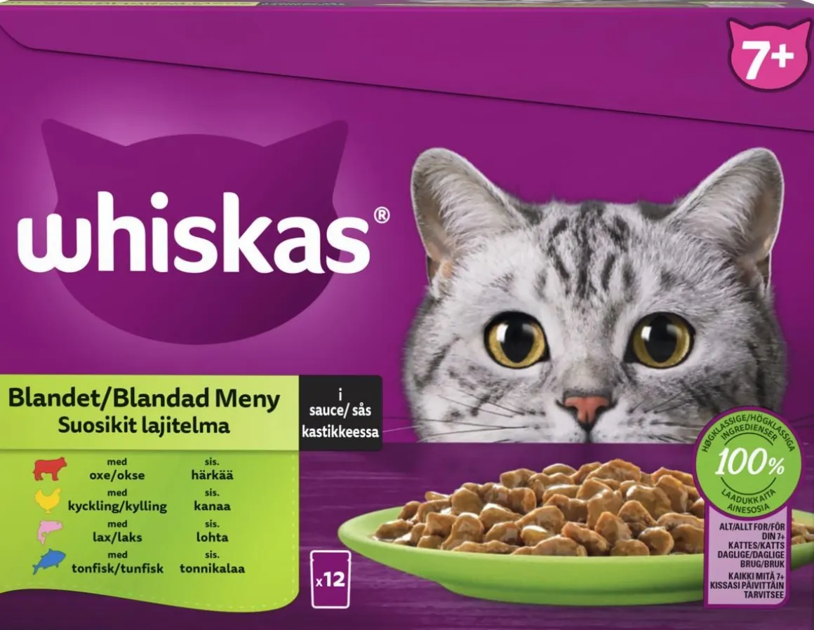 WHISKAS 7+ SUOSIKIT LAJITELMA KASTIKKEESSA 12*85G 1,02 KG