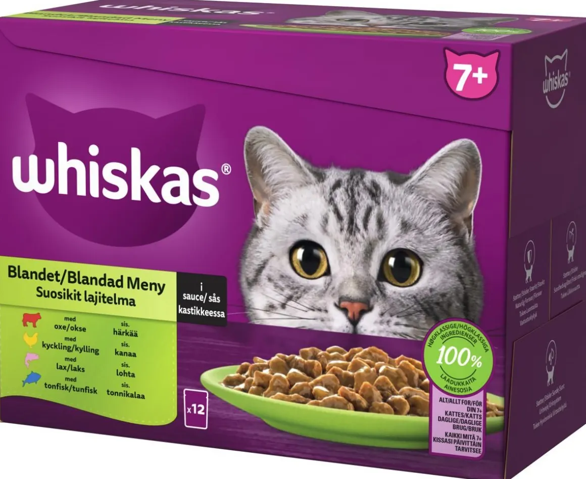 WHISKAS 7+ SUOSIKIT LAJITELMA KASTIKKEESSA 12*85G 1,02 KG