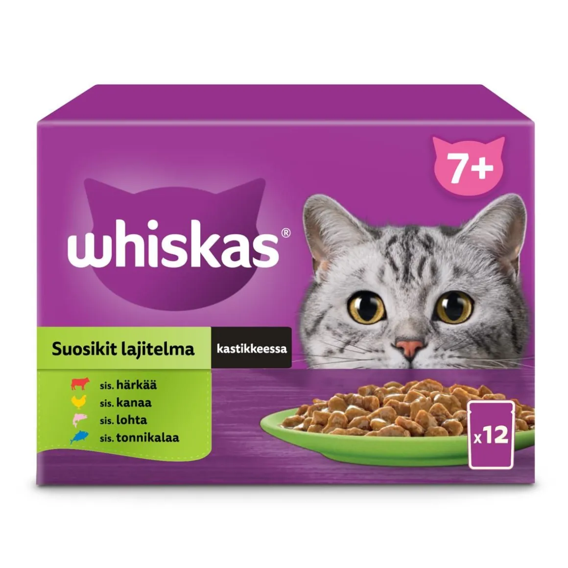 WHISKAS 7+ SUOSIKIT LAJITELMA KASTIKKEESSA 12*85G 1,02 KG
